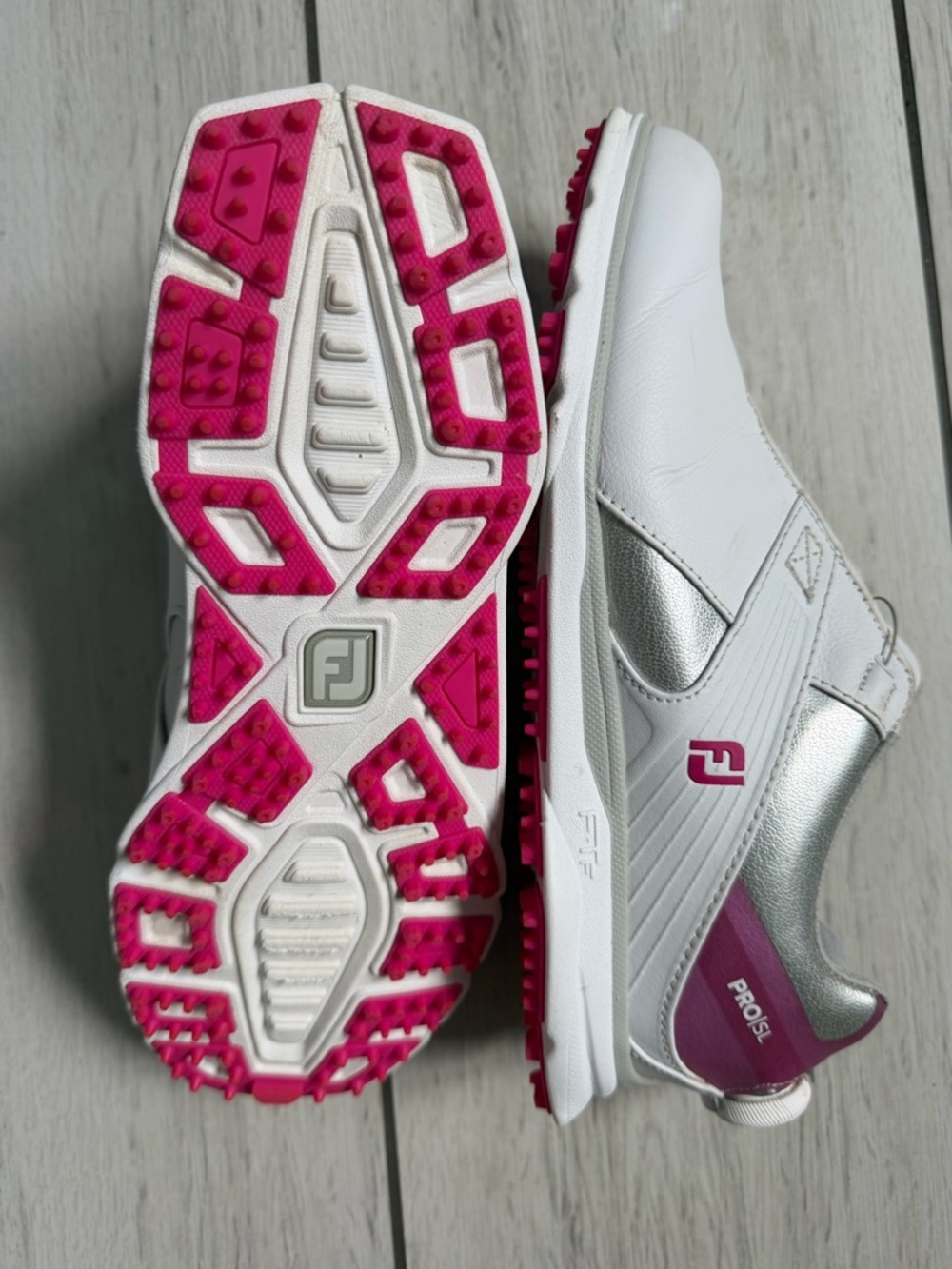 FootJoy Women's White & Pink Spikeless Golf Shoes with Silver Accents